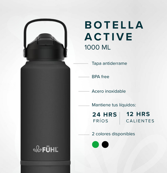 Botella Active 1000ml Tapa Bombilla - Negro