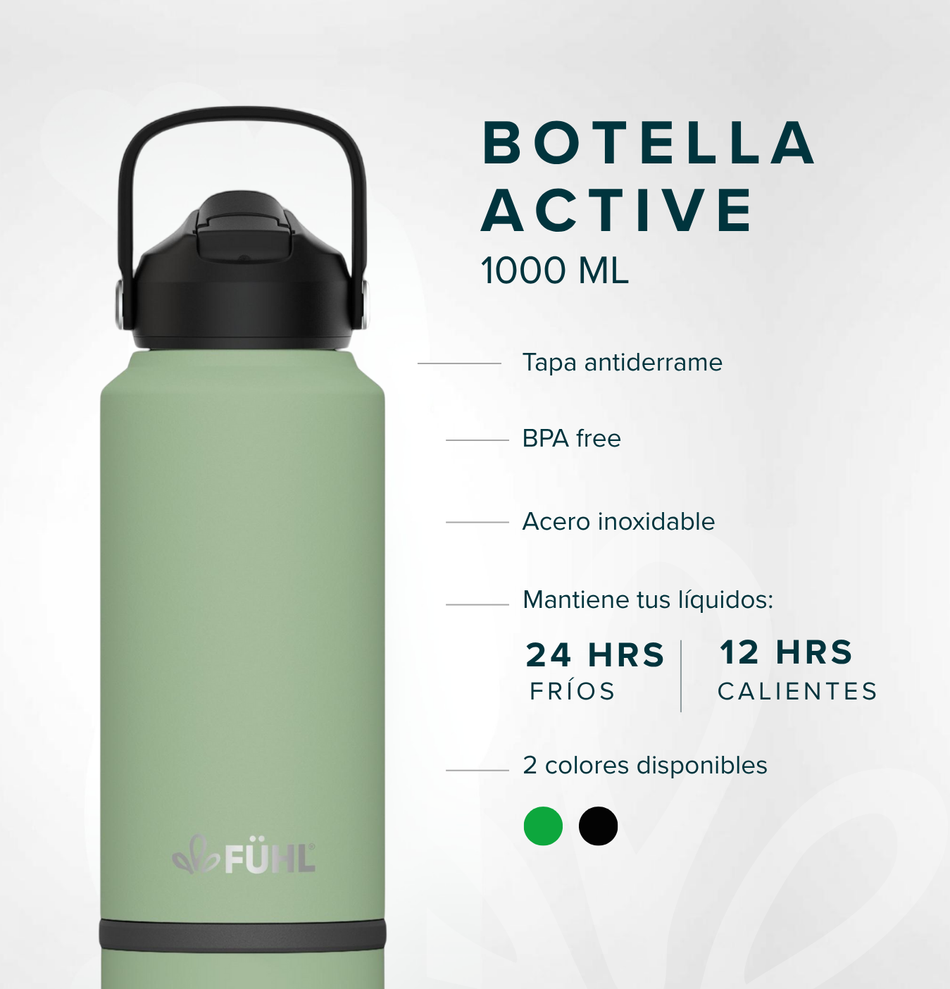 Botella Active 1000ml Tapa Bombilla - Verde