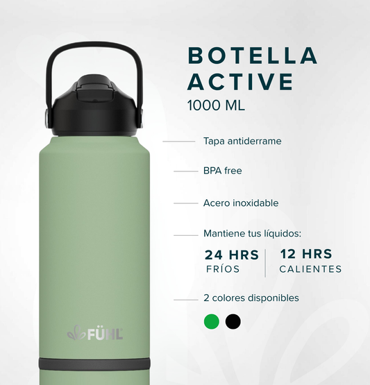 Botella Active 1000ml Tapa Bombilla - Verde