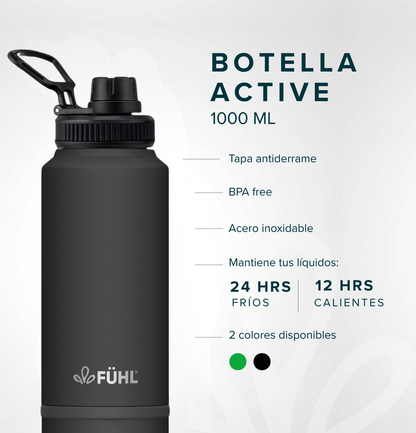 Botella Active 1000ml Tapa Regular - Negro