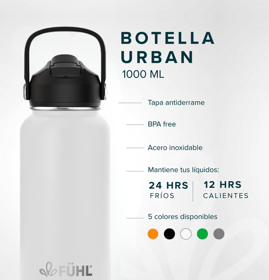 Botella Térmica Urban 1000ml Tapa Bombilla - Blanco