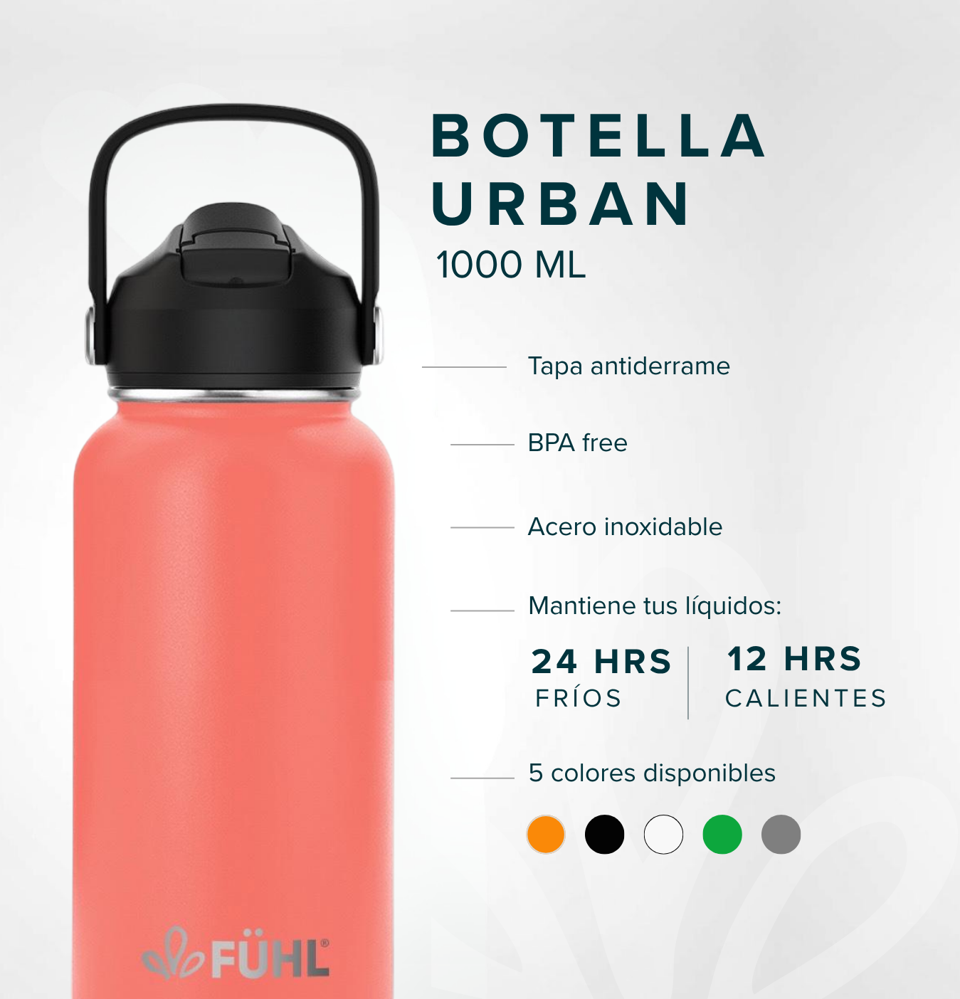 Botella Térmica Urban 1000ml Tapa Bombilla - Naranja