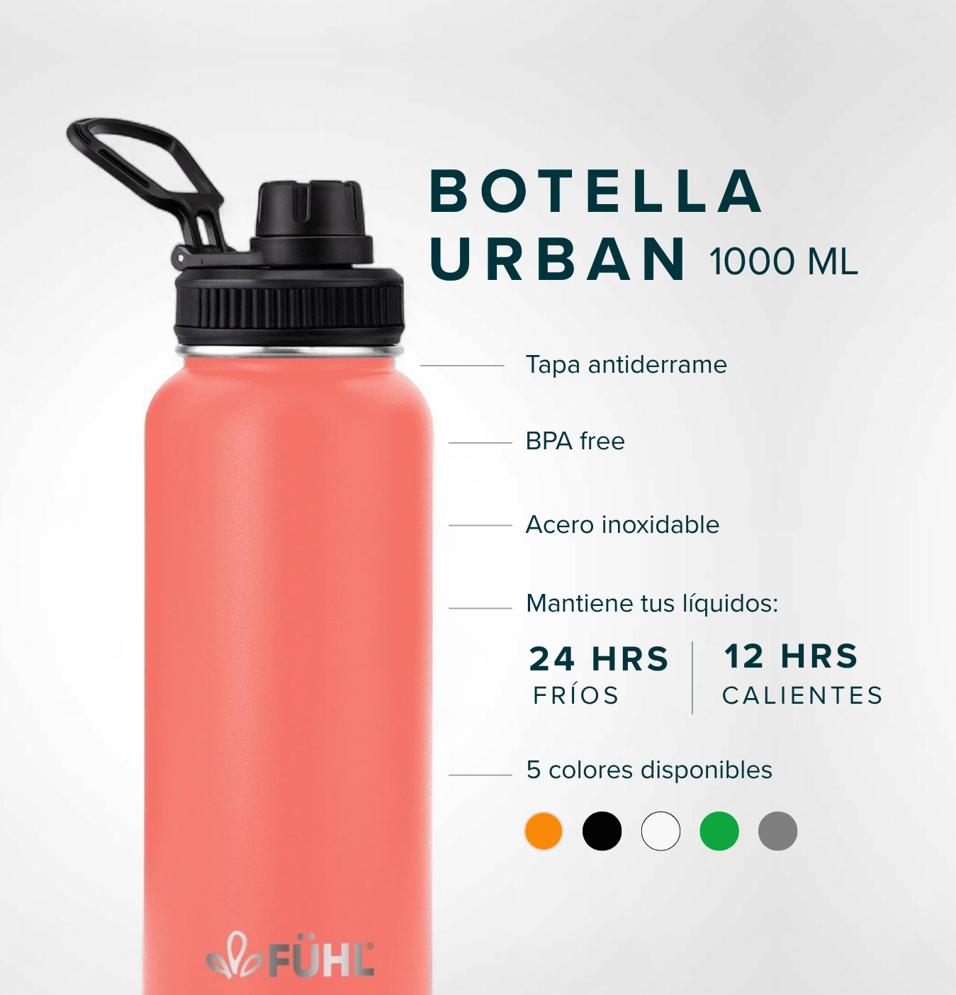 Botella Térmica Urban 1000ml Tapa Regular - Naranja
