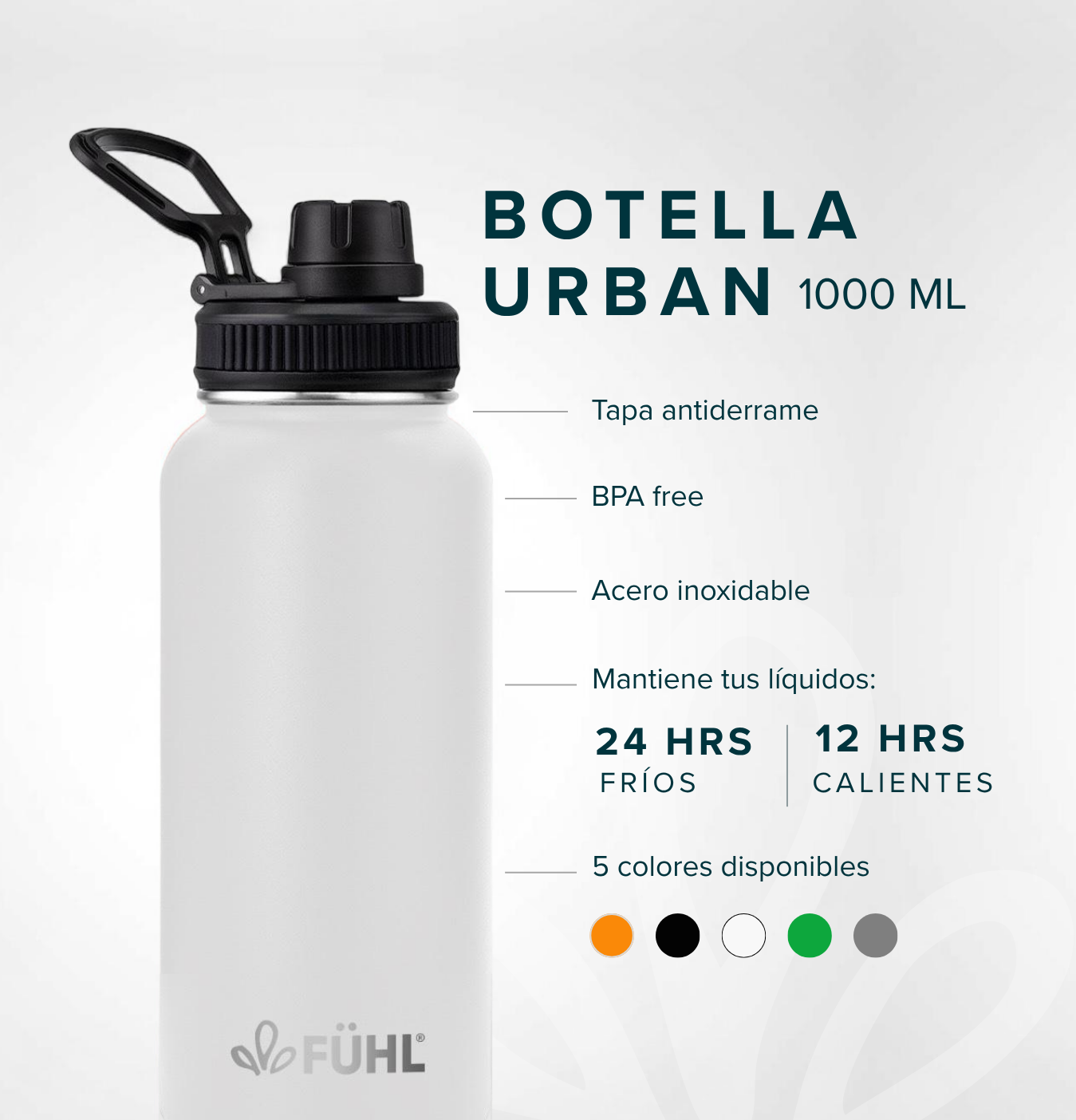 Botella Térmica Urban 1000ml Tapa Regular - Blanco