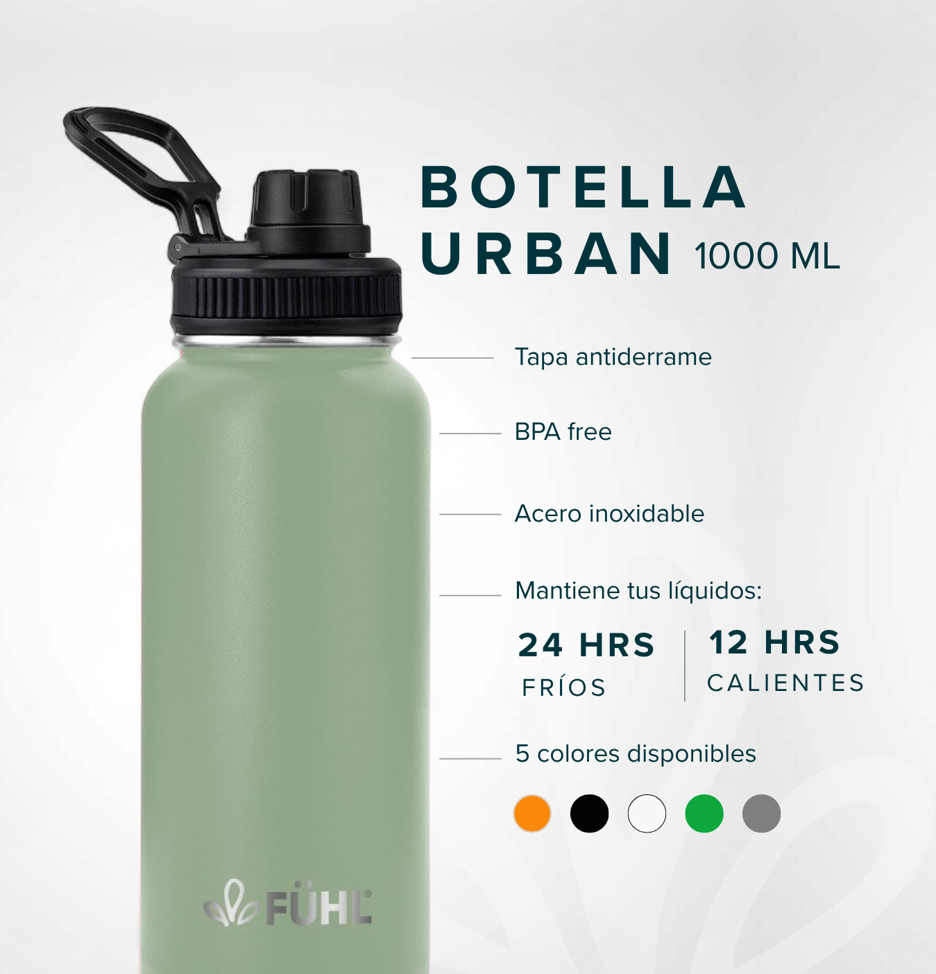 Botella Térmica Urban 1000ml Tapa Regular - Verde