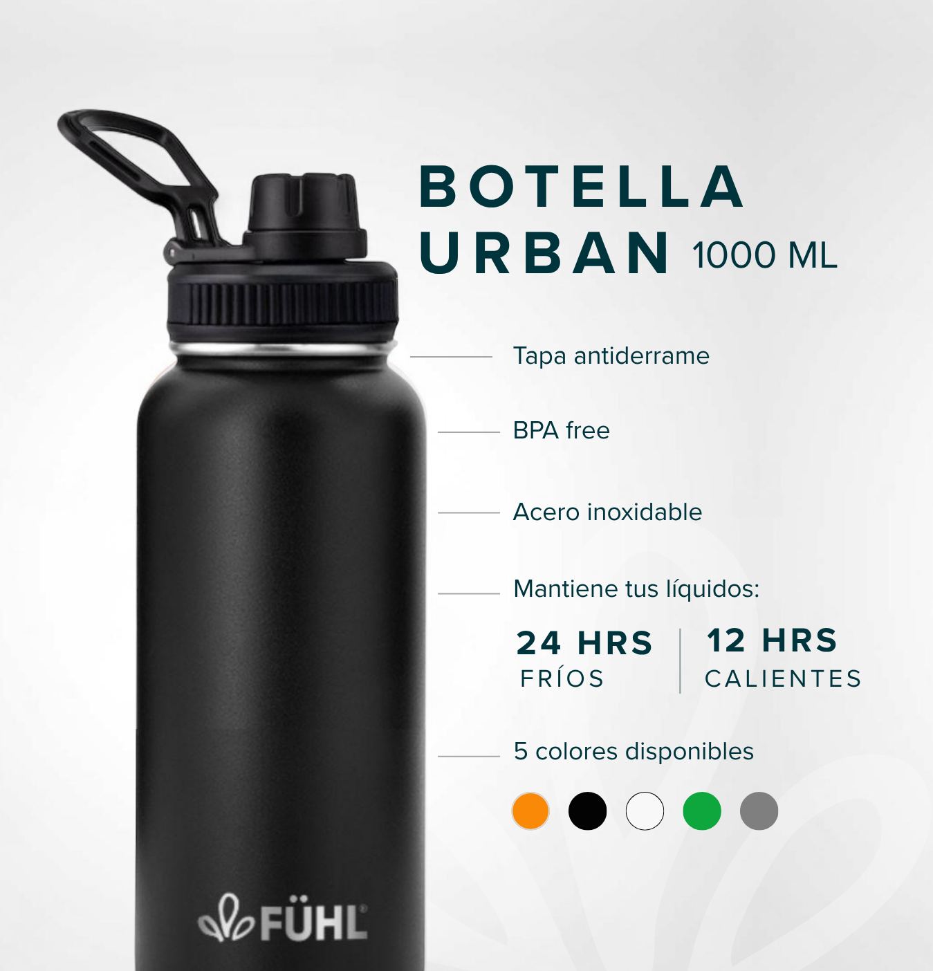 Botella Térmica Urban 1000ml Tapa Regular - Negro