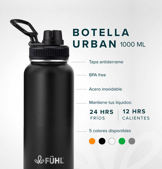 Botella Térmica Urban 1000ml Tapa Regular - Negro