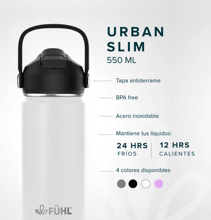 Botella Térmica Urban Slim 550ml Tapa Bombilla - Blanco