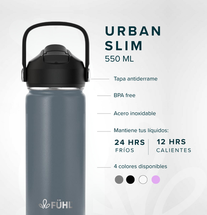 Botella Térmica Urban Slim 550ml Tapa Bombilla - Gris