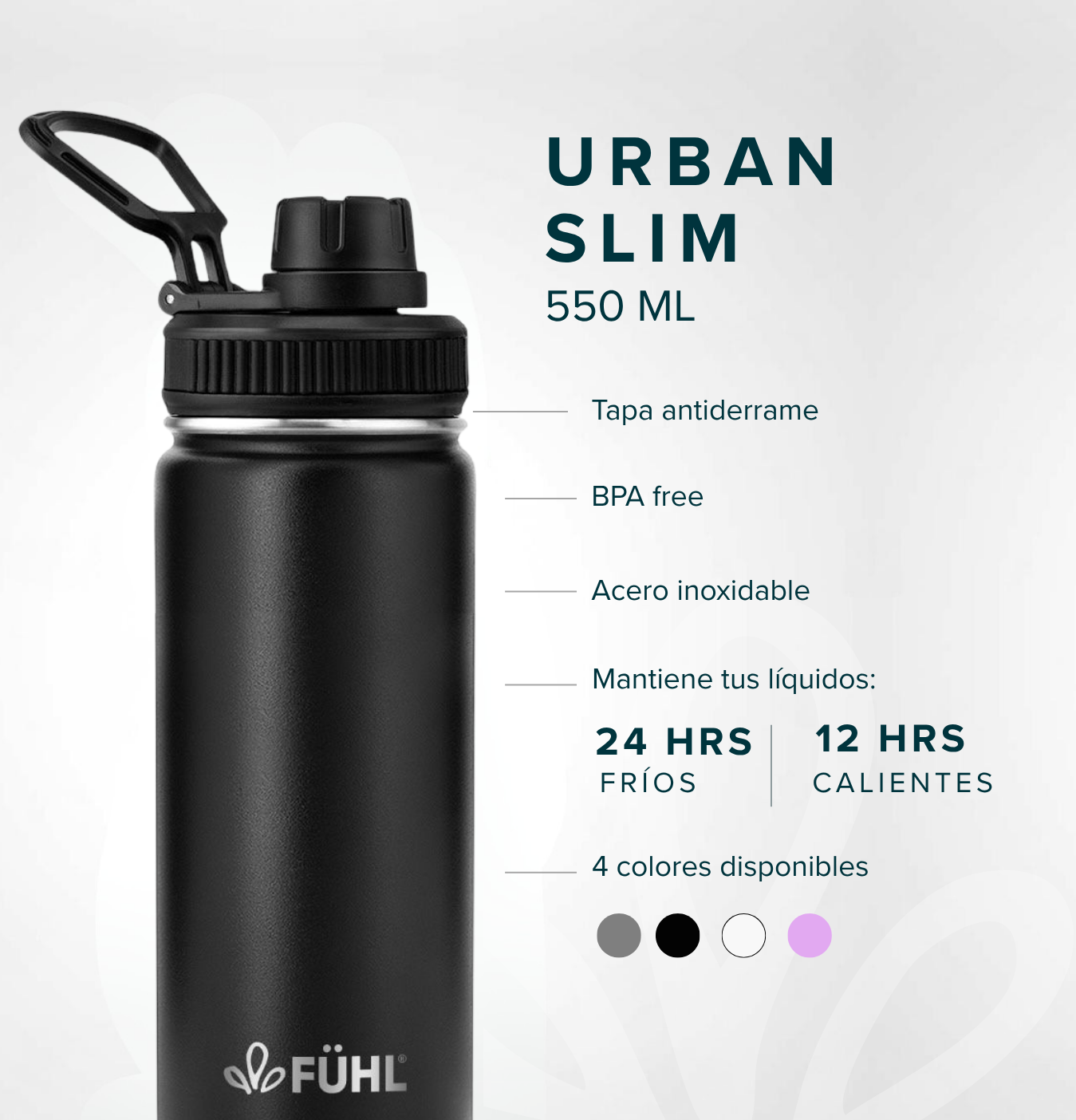 Botella Térmica Urban Slim 550ml Tapa Regular - Negro