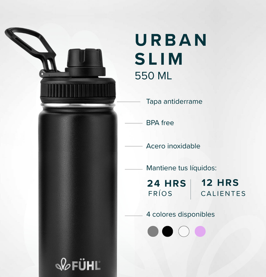 Botella Térmica Urban Slim 550ml Tapa Regular - Negro