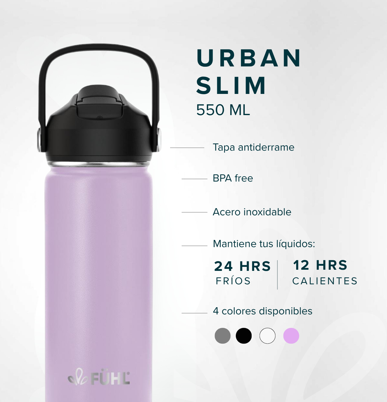 Botella Térmica Urban Slim 550ml Tapa Bombilla - Lila