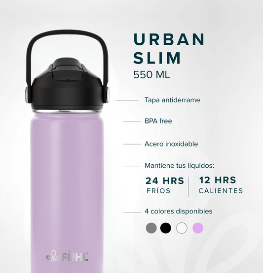 Botella Térmica Urban Slim 550ml Tapa Bombilla - Lila