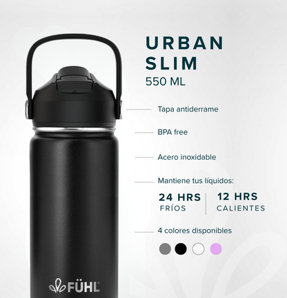 Botella Térmica Urban Slim 550ml Tapa Bombilla - Negro