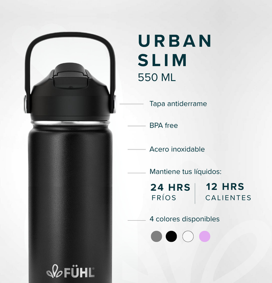 Botella Térmica Urban Slim 550ml Tapa Bombilla - Negro