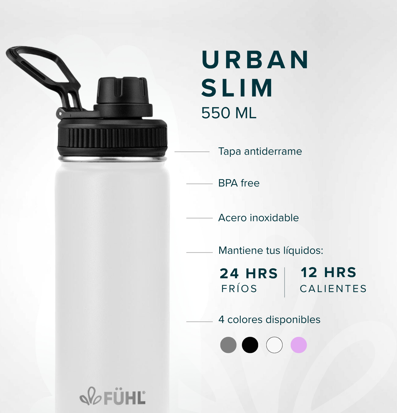 Botella Térmica Urban Slim 550ml Tapa Regular - Blanco