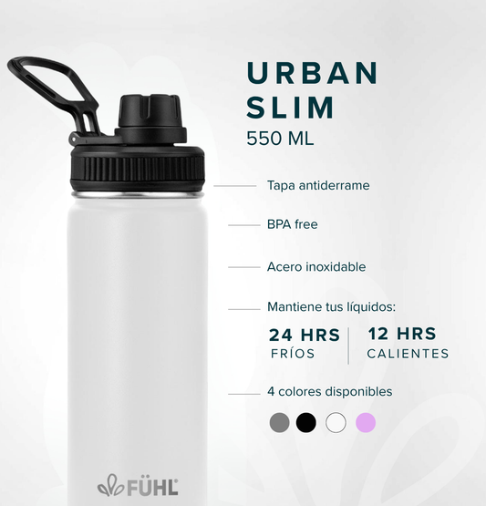 Botella Térmica Urban Slim 550ml Tapa Regular - Blanco