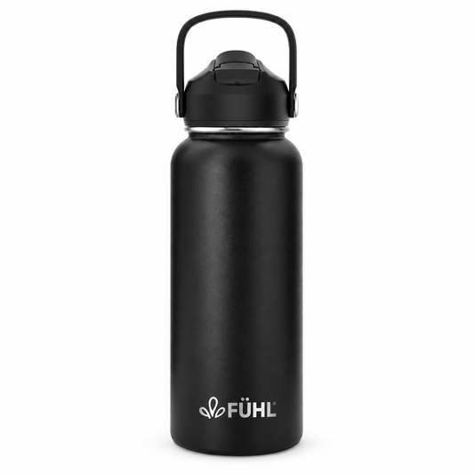 Botella Térmica Urban 1000ml Tapa Bombilla - Negro, vista completa sobre fondo blanco